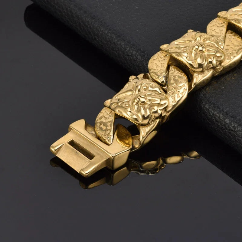 32mm Stainless Steel Dog Head Pet Collar Cuban Link Dog Collars Metal Puppy Collar Luxury Large Dog Necklace Pet Chain