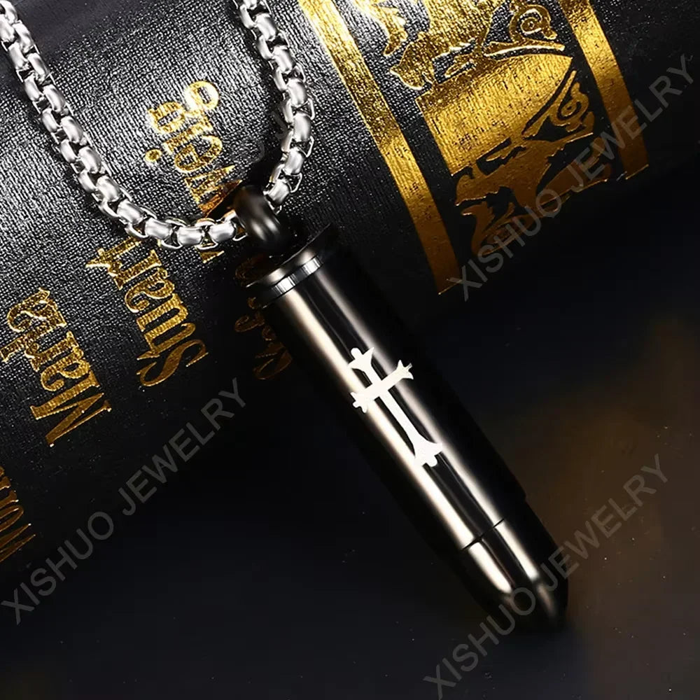 Stainless Steel Bullet Shaped Cremation Urn Ashes Bottle Locket Pendant Necklace for Pet Memorial Urn Jewelry