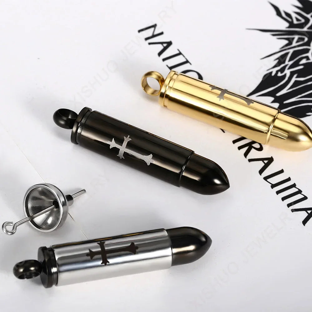 Stainless Steel Bullet Shaped Cremation Urn Ashes Bottle Locket Pendant Necklace for Pet Memorial Urn Jewelry