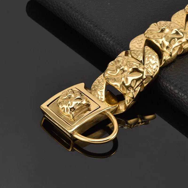 32mm Stainless Steel Dog Head Pet Collar Cuban Link Dog Collars Metal Puppy Collar Luxury Large Dog Necklace Pet Chain