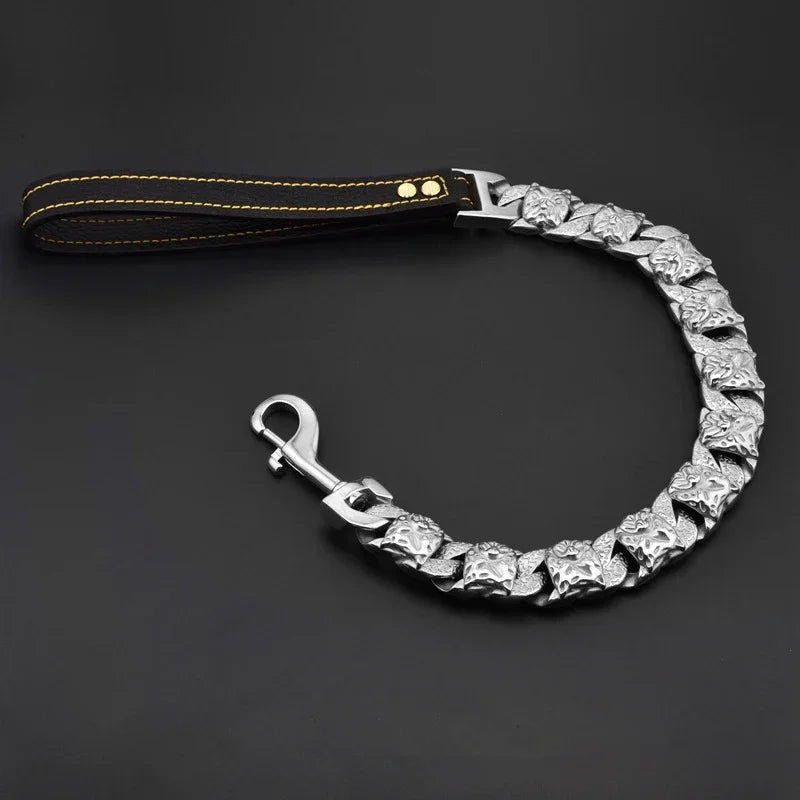 32mm Stainless Steel Dog Head Pet Collar Cuban Link Dog Collars Metal Puppy Collar Luxury Large Dog Necklace Pet Chain