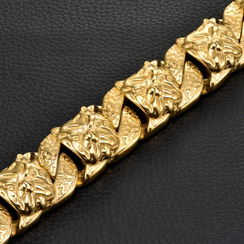 32mm Stainless Steel Dog Head Pet Collar Cuban Link Dog Collars Metal Puppy Collar Luxury Large Dog Necklace Pet Chain