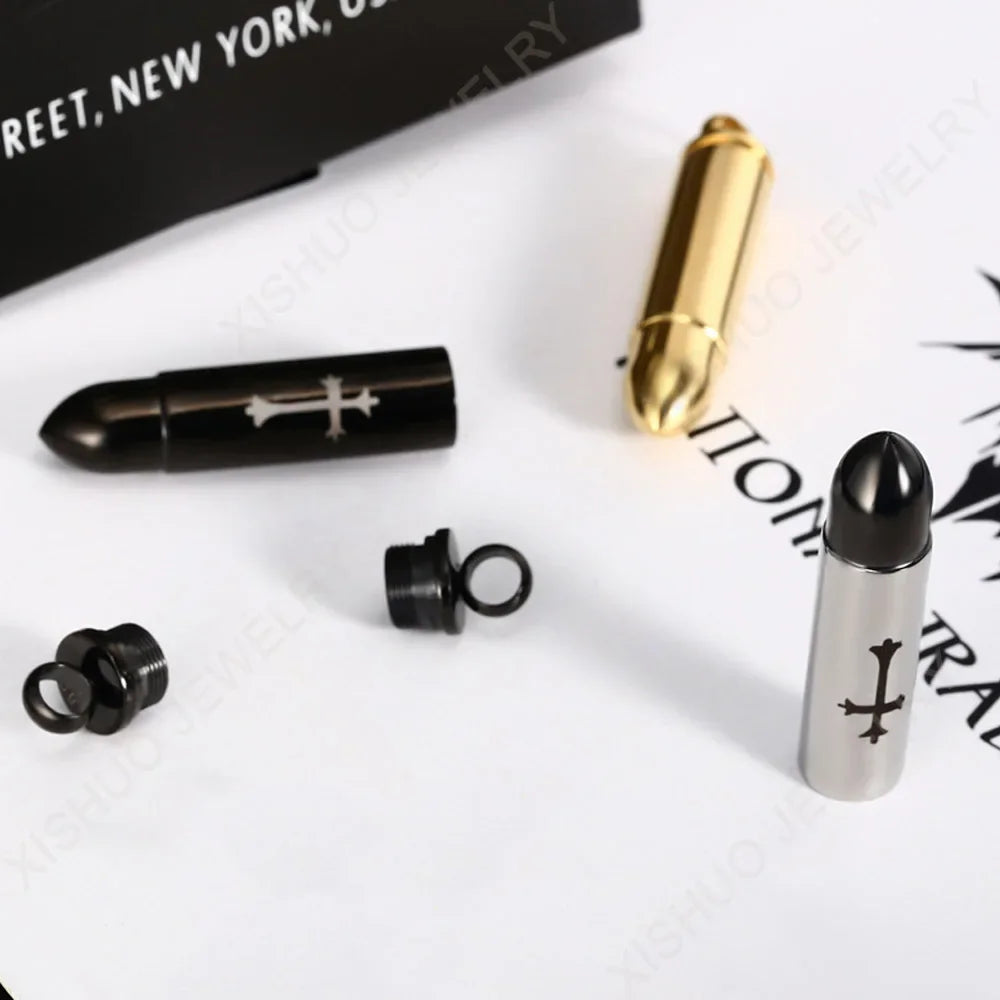 Stainless Steel Bullet Shaped Cremation Urn Ashes Bottle Locket Pendant Necklace for Pet Memorial Urn Jewelry